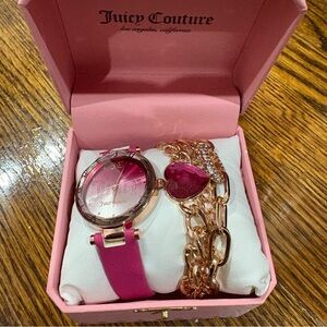 Juicy Couture Fuchsia Watch and Gold Bracelet Set